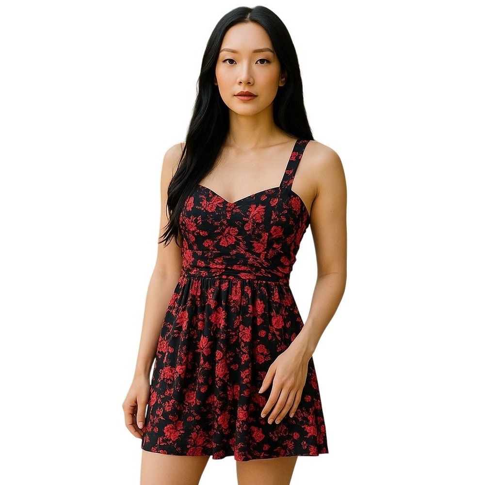 BOG Collections Babydoll Dress Large‎ Floral Sleeveless Smocked Corset